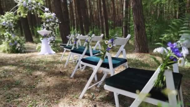 Beautiful Bohemian Tipi Arch Decoration Outdoor Wedding Ceremony Venue Pine — ストック動画