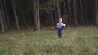 A child boy plays with a toy airplane, runs in the park through a field at sunset and wants to become an astronaut. The kid plays with his favorite toy by airplane in the summer. FullHD footage