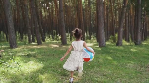Little Child Girl Walks Park Bright Colored Ball Concept Children — 비디오