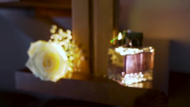Moving Shot Wedding Accessories Bride Slow Motion Light Flares Wedding — Vídeo de Stock