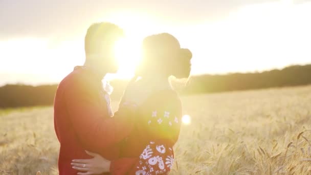 Couple Love Sunset Wheat Red Clothing Slow Motion High Quality — Wideo stockowe