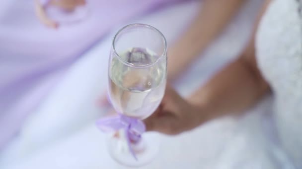Kadın Kadehleri Şampanyayla Birbirine Vuruyor Kızlar Birlikte Kutlama Yapar Bayanlar — Stok video