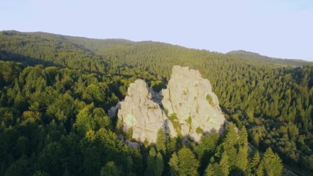 Vue Aérienne Forteresse Tustan Drone Vole Près Belles Roches Sur — Video