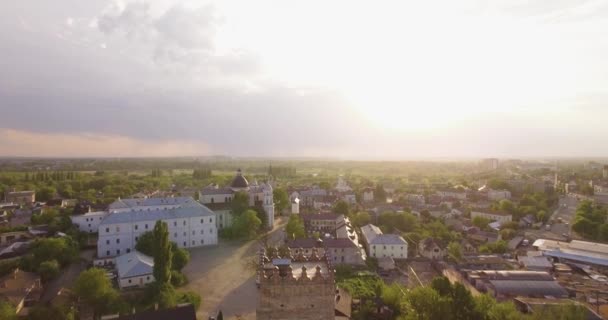 Αεροφωτογραφία Ηλιοβασίλεμα Prince Lubart Πέτρινο Κάστρο Ορόσημο Της Πόλης Lutsk — Αρχείο Βίντεο
