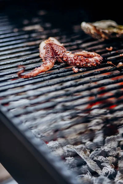 Barbecue Frutti Mare Raccolta Polpi Ostriche Alla Griglia — Foto Stock