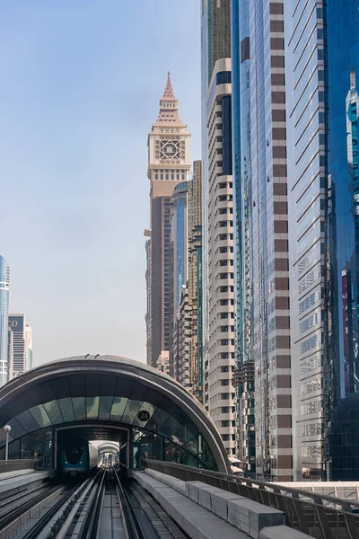 Dubai United Arab Emirates November 2021 Dubai Metro Background Skyscrapers — Stock Photo, Image