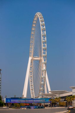 Dubai, BAE - Kasım 06, 2021: Ain (Eye) DUBAI - Bluewater adasındaki dünyanın en büyük dönme dolaplarından biri. Birleşik Arap Emirlikleri 'nin turistik ilgi odağı.