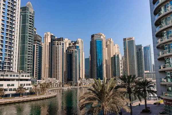 Dubai Uae November 2021 Luxury Dubai Marina Skyscrapers Cruise Boat Stock Picture