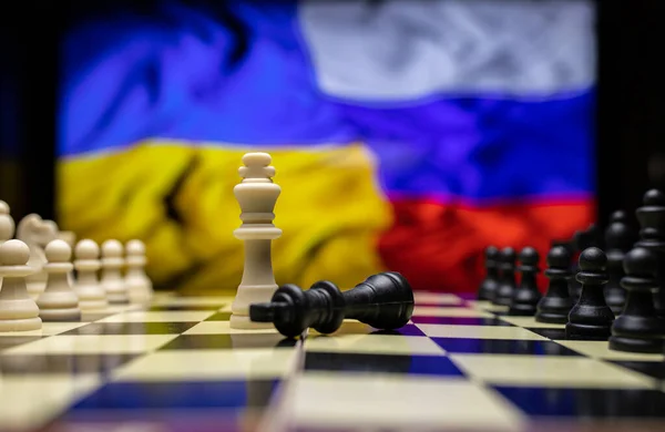 Válka Mezi Ruskem Ukrajinou Konceptuální Obraz Války Pomocí Šachovnice Figurky — Stock fotografie