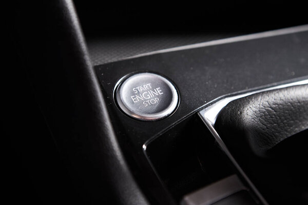 Vinnitsa, Ukraine - February 18, 2021.  Volkswagen Tiguan 2021 - new model car presentation in showroom - interior inside