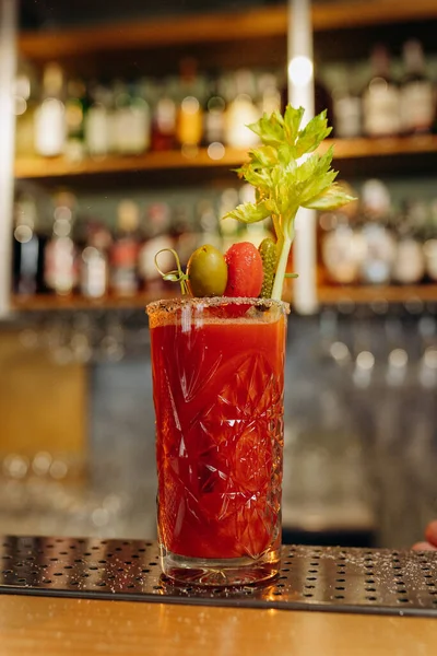 Bloody Mary Cocktail Vodka Tomato Juice Lemon Tabasco Sauce Ice — 스톡 사진