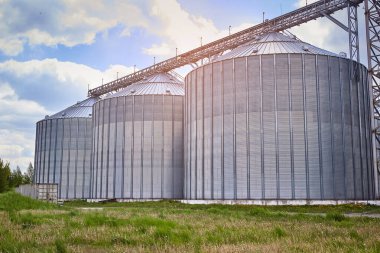 Tarım bölgesinde metal asansör (tahıl silosu). Tahıl Deposu ya da depo, hasatın önemli bir parçasıdır. At, buğday ve diğer mahsuller orada depolanır.