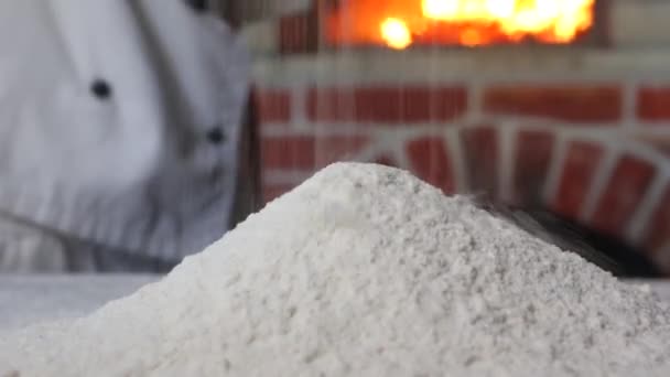 Chief Chef Sprinkling Flour Working Surface Kitchen Counter Baking Rolling — 비디오