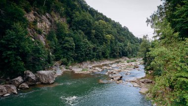 Prut dağı ve şelaleleri Yaremche, Karpatlar ve Ukrayna 'da görülür.