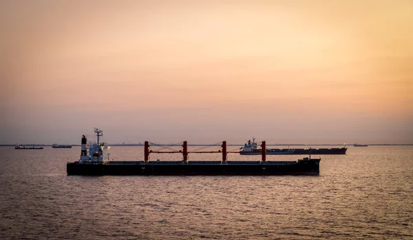 Kargo gemileri gün batımında Buenos Aries açıklarında yükleme için bekliyor..
