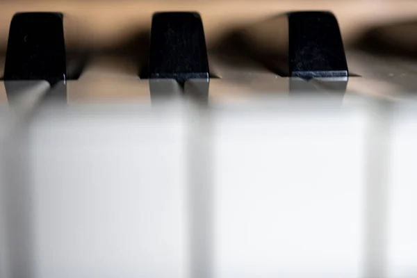 Piano keys side view with shallow depth of field