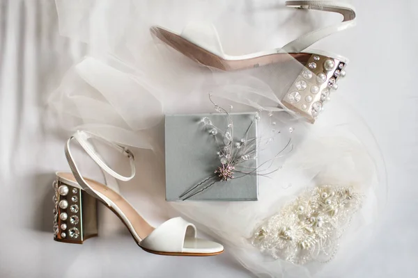 Wedding Pearl Hair Clip Box Top View — Fotografia de Stock