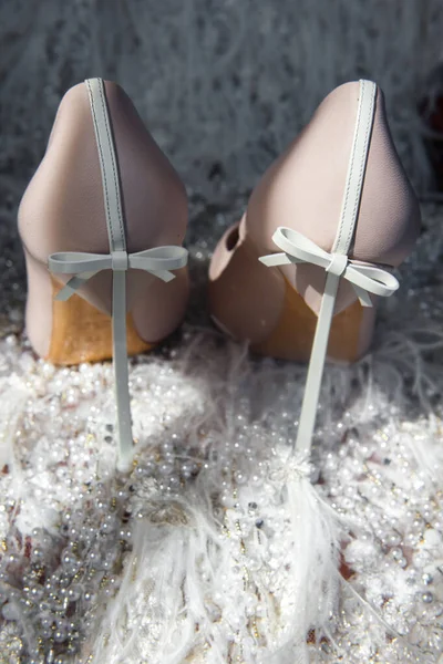 Ivory Shoes Wedding Dress Wedding Preparation — Stock fotografie