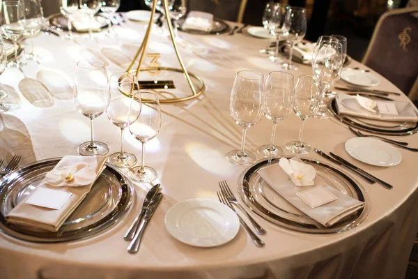 Conjunto Mesa Para Casamento Outro Jantar Evento Servido — Fotografia de Stock