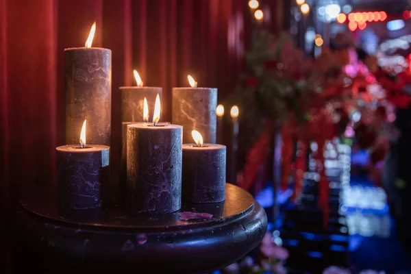 Set Burning Candles Table — Stock Photo, Image