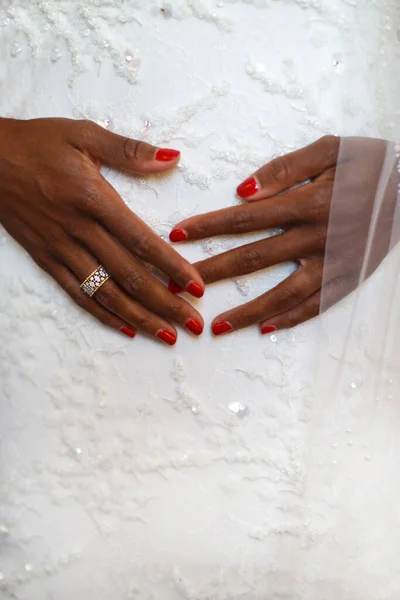 Engagement Ring Bride Finger Wedding Day — Stock Photo, Image