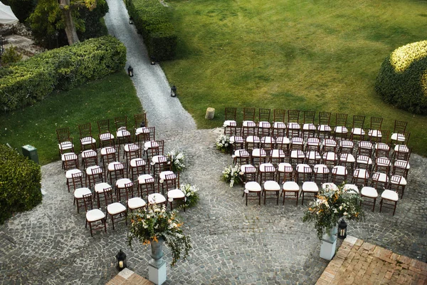 Ceremonia Boda Exterior Jardín Vista Desde Hotel — Foto de Stock