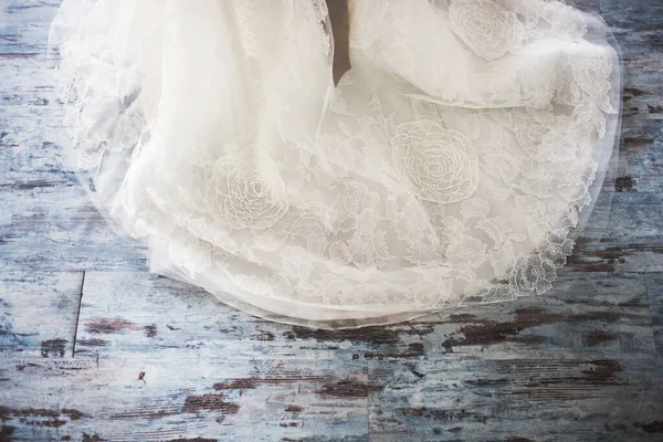 Beige wedding dress with lace. Details closeup.