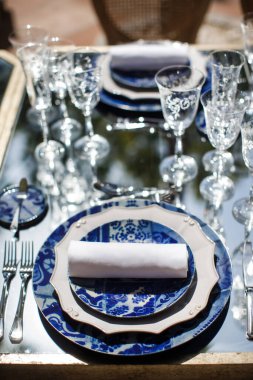 Decorated served table for wedding party or other event.