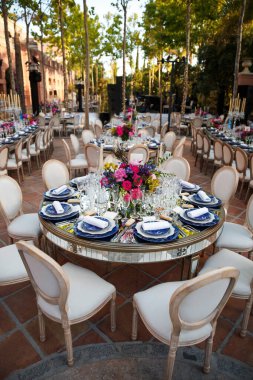 Decorated served table for wedding party or other event.