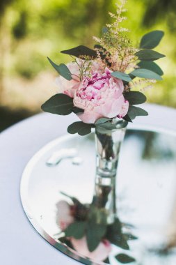 Beautiful and delicate flowers at the wedding ceremony.