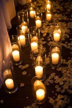 Candles on the table at the wedding party.