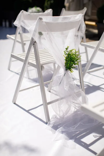 Wooden Chairs Outdoor Wedding Ceremony — 图库照片