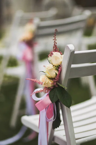 Wooden Chairs Outdoor Wedding Ceremony — Stock Photo, Image