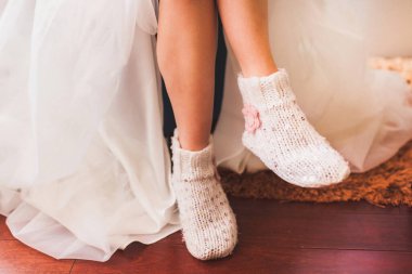 Bride in the morning during wedding preparations.