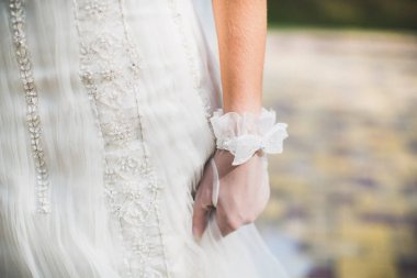 Bride in the morning during wedding preparations.