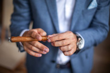 Groom in the morning during wedding preparations.