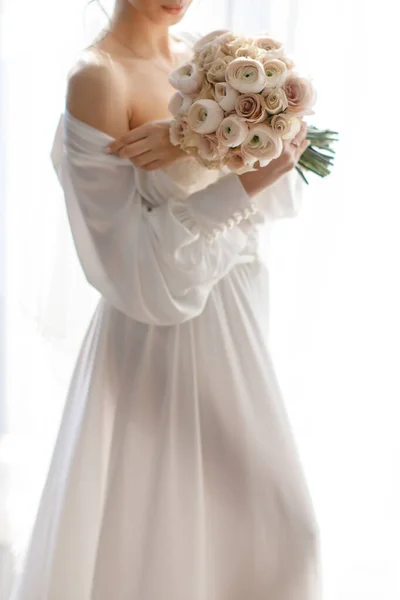 Bright Wedding Bouquet Hands Bride — Stock Photo, Image