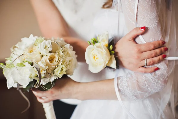 Bright Wedding Bouquet Hands Bride — Photo