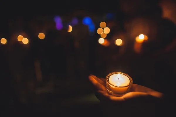 Candle Hands Guest Wedding Ceremony — Stock Photo, Image