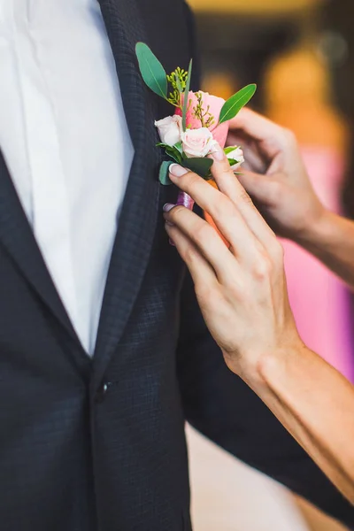 Elegant Wedding Boutonniere Groom Suit — Stock Fotó