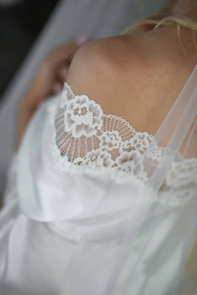 Bride Silk Robe Wedding Preparations — Foto Stock