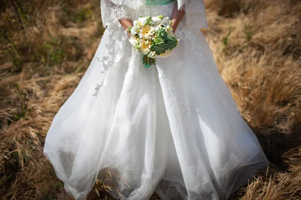 Bright Wedding Bouquet Hands Bride — Stock Fotó
