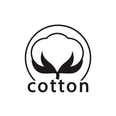 Organik pamuklu çiçek yuvarlak logosu. Boş arkaplanda vektör etiketi ve simgesi. İzole edilmiş siyah-beyaz çizim ve bölme.