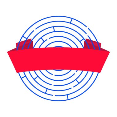 Sancak şeridi ve dairesel şekilli labirent. Labirent gibi. Düzenlenebilir şablon. Beyaz arkaplanda Clipart ve illüstrasyon.