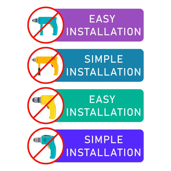 Einfache Installation Und Einfache Installation Symbol Mit Bohrmaschine Symbol Durchgestrichen — Stockvektor