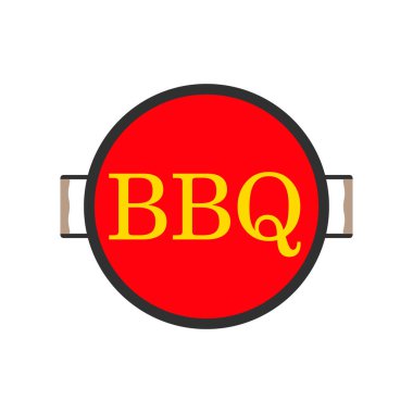Barbekü, barbekü logosu ve simge. Beyaz zemin üzerinde yuvarlak izole vektör clipart ve illüstrasyon.