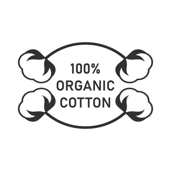 Biologisch Katoen Bloem Logo Vectorlabel Icoon Blanco Achtergrond Geïsoleerde Zwart — Stockvector