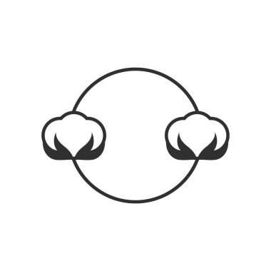 Organik pamuklu çiçek yuvarlak logosu. Boş arkaplanda vektör etiketi ve simgesi. İzole edilmiş siyah-beyaz çizim ve bölme.