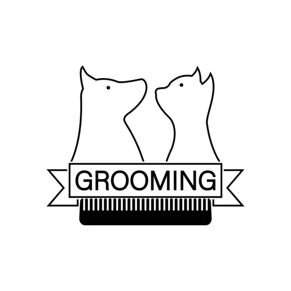 Grooming Logo Design Template Dog Cat Comb Ribbon Vector Clipart — Stock Vector