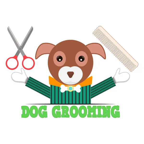 Dog Grooming Design Template Logo Dog Comb Scissors Vector Clipart — Stock Vector